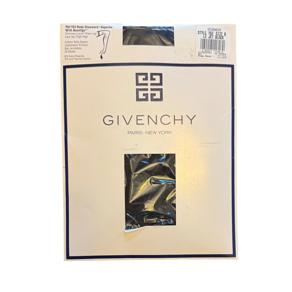 Givenchy Body Gleamers Superbe Thigh High Stockings Lace Top Black Size B 1992